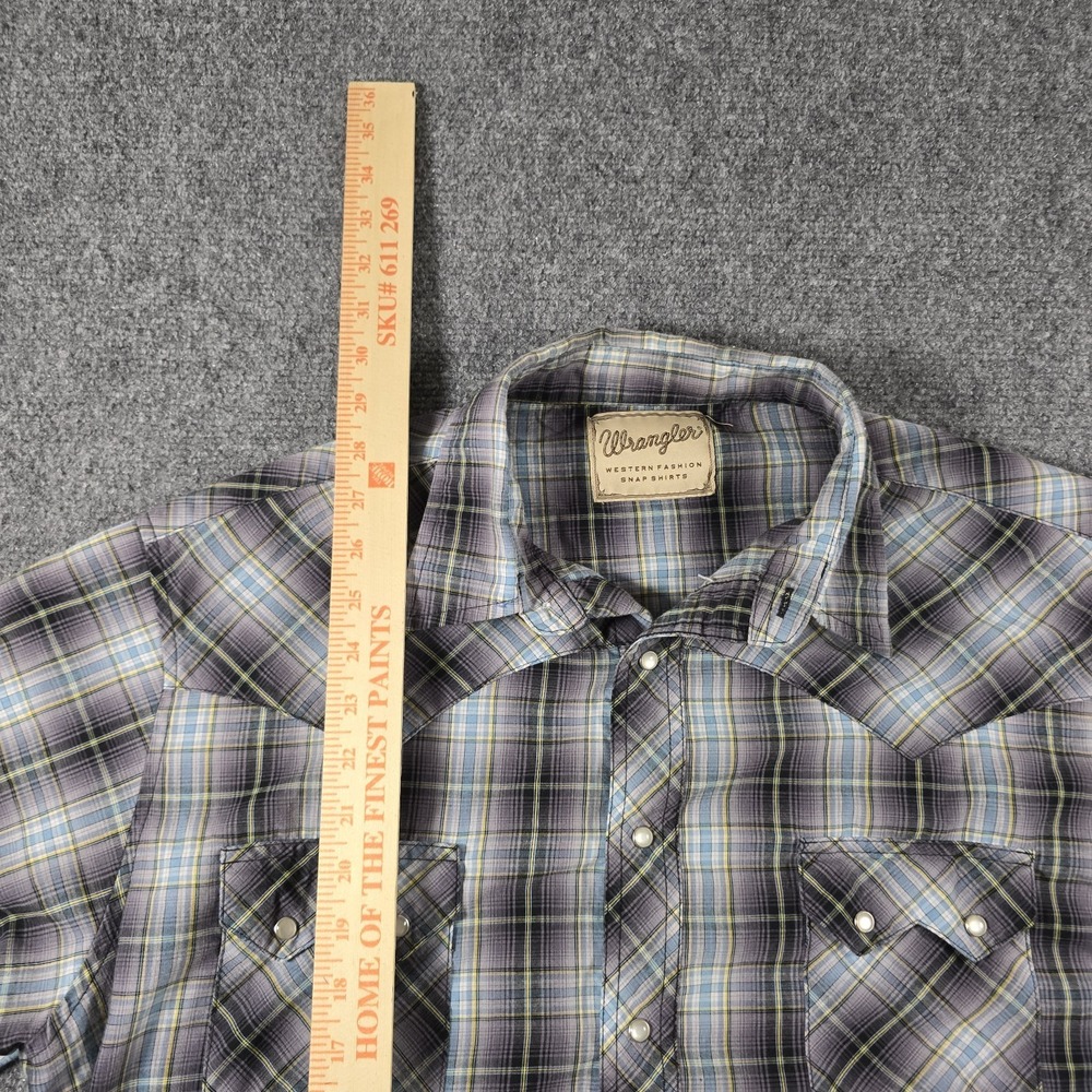 Wrangler Pearl Snap Western Shirt Men's Workwear XL Blue Plaid Short Sleeve